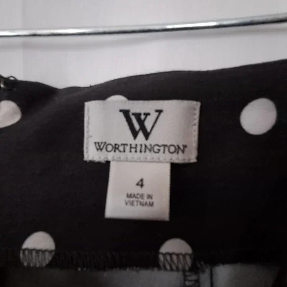 WORTHINGTON Black White Polka Dot Pencil Skirt Kick Pleat Knee Length Corpcore 4 - Picture 5 of 6